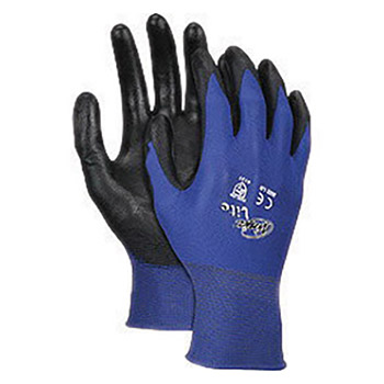 Memphis MEGN9696L Large Ninja Lite 18 Gauge Black Polyurethane Palm And Fingertip Coated Work Gloves With Feather Light Blue Nylon Liner And Knit Wrist