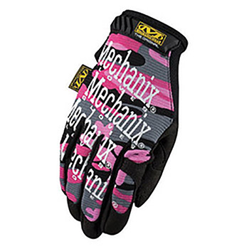 Mechanix Wear Large Ladies Pink Camo The Original Full Finger Synthetic Leather Mechanics Gloves With Hook And Loop Cuff, Spandex Padded Back And Stretch Panels Between Fingers