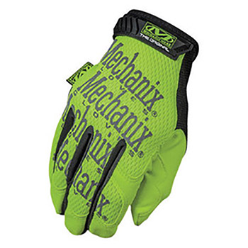 Mechanix Wear Small Hi-Viz Yellow Safety Original Full Finger Synthetic Leather Mechanics Gloves With Hook And Loop Cuff, Clarino Synthetic Leather Padded Palm, Reinforcement Panels And 3M Scotchlite Reflective Ink Graphic Pattern Print