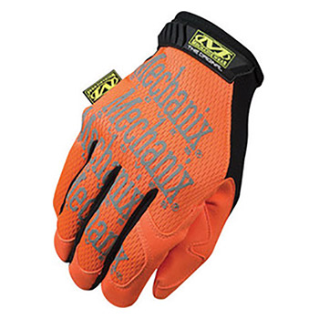 Mechanix Wear Small Hi-Viz Orange Safety Original Full Finger Synthetic Leather Mechanics Gloves With Hook And Loop Cuff, Clarino Synthetic Leather Padded Palm, Reinforcement Panels And 3M Scotchlite Reflective Ink Graphic Pattern Print