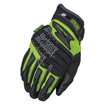 Mechanix Wear Small Hi-Viz Yellow Safety M-Pact 2 Full Finger Spandex Heavy Duty Mechanics Gloves With Neoprene Hook And Loop Wrist, Rubberized Fingertips, Padded Palm And TPR Knuckle And Fingers Protection