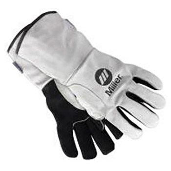 Miller X-Large 13 1-2" Black And Gray Shoulder Split Cowhide Unlined Heavy Duty MIG Stick Welders Gloves With Reinforced Thumb, Kevlar Stitching And Welted Seams