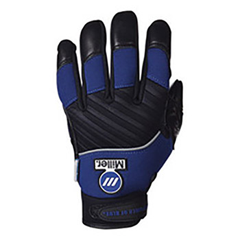 Miller Medium Black And Blue MetalWorker Full Finger Top Grain Leather Metal Working Mechanics Gloves With Neoprene Wrist | Velcro, Spandex Back, Reinforced Palm And Padded And Knuckle Patch