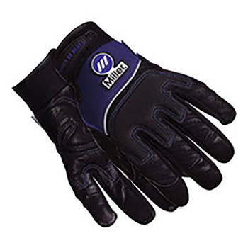 Miller Large Black And Blue MetalWorker Full Finger Top Grain Leather Metal Working Heavy Duty Mechanics Gloves With Neoprene Wrist | Velcro, Spandex Back, Reinforced Palm And Padded And Knuckle Patch