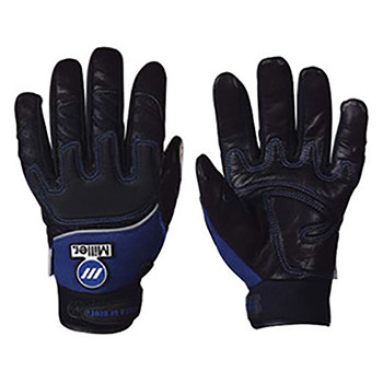 Miller X-Large Black And Blue Full Finger Top Grain Leather Metal Working Heavy Duty Mechanics Gloves With Velcro And Neoprene Wrist, Spandex Back, Reinforced Palm And Padded And Knuckle Patch