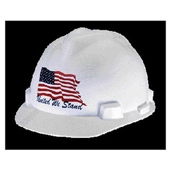 MSA 10034263 White V-Gard Freedom Series Class E Type I Hard Cap With Fas-Trac Ratchet Suspension And "United We Stand"