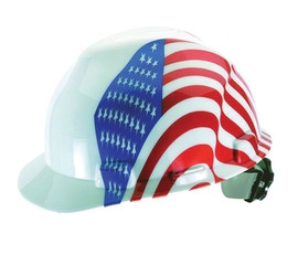 MSA 10050611 V-Gard Freedom Series Class E Type I Hard Cap With Fas-Trac Suspension And Dual American Flag, Per Each