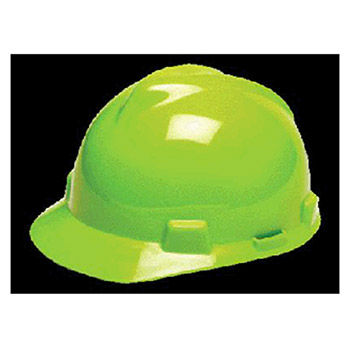 MSA 10061514 Hi-Viz Yellow-Green V-Gard Class E G Type I Polyethylene Standard Slotted Hard Cap With 1-Touch Suspensio