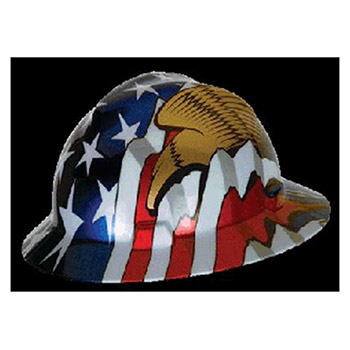 MSA 10071159 V-Gard Freedom Series Class E Type I Hard Hat With Fas-Trac Suspension And American Flag With 2 Eagles
