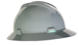 MSA MSA475367 Gray Class E Type I V-Gard Polyethylene Slotted Style Hard Hat With Fas-Trac Ratchet Suspension