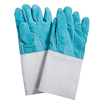 National Safety Apparel 12" Blue And Gray Leather Double Wool Cotton Lined Heat Resistant Gloves With Wing Thumb And Gauntlet Cuff