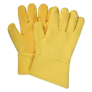 National Safety Apparel N33G43KTSR12F Large 12" Yellow 20 Ounce Kevlar Terrybest Terry Cloth Reversed Wool Lined Heat Resistant Gloves With Kevlar Terry Cuff