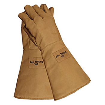 National Safety Apparel 18" Brown ArcGuard 7 Ounce Para-Aramid Kevlar Nomex Felt Lined Arc Flash Gloves With Straight Thumb And Wide Bell Cuff