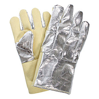 National Safety Apparel N33G64TCSR1401 Large 14" Yellow 22 Ounce Thermobest Reversed Fonda Wool Lined Heat Resistant Gloves With Wing Thumb, Aluminized Carbon Kevlar Gauntlet Cuff, And Aluminized Carbon Kevlar Back