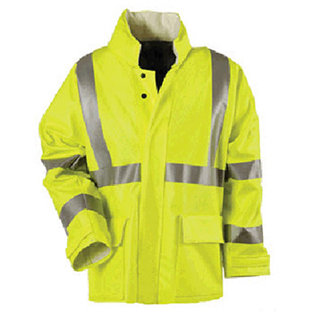 National Safety Apparel R30RLLG06 Large Flourescent Yellow Arc H20 10 Ounce Fire Rated Polyurethane And Cotton Rain Jacket