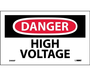 National Marker Danger High Voltage 3"x 5" Adhesive Backed Vinyl Sign, 5/PKG