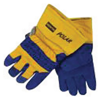 North by Honeywell Men's Large Blue And Yellow Polar Split Cowhide Thinsulate Lined Gunn Cut Cold Weather Gloves With Wing Thumb, Safety Cuff And Knit Wrist
