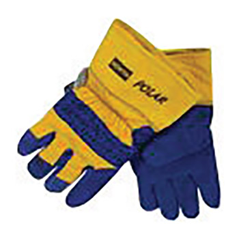 North by Honeywell NOS70/6465NK Men's Large Blue And Yellow Polar Split Cowhide Thinsulate Lined Gunn Cut Cold Weather Gloves With Wing Thumb, Safety Cuff And Knit Wrist