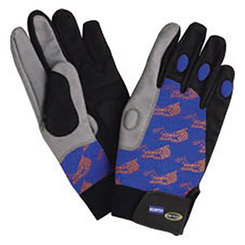 North By Honeywell X-Large Black, Blue And Gray Mecano Senior Pro Full Finger Leather Cut And Sewn Mechanics Gloves With Velcro Cuff | Hook And Eye Closure Band, Padded Palm