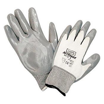 North by Honeywell Size 10 Nitri Task Cut Resistant Gray Nitrile Palm Coated Work Gloves With White Seamless Nylon Liner And Knit Wrist