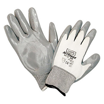 North by Honeywell Size 8 Nitri Task Cut Resistant Gray Nitrile Palm Coated Work Gloves With White Seamless Nylon Liner And Knit Wrist