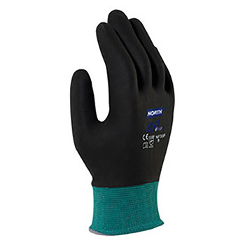 North by Honeywell Small NorthFlex Oil Grip 13 Gauge Cut Resistant Black Nitrile Palm Coated Work Gloves With Dark Green Seamless Nylon Liner And Knit Wrist
