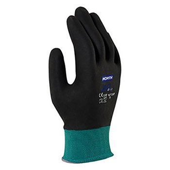 North by Honeywell Size 8 NorthFlex Oil Grip 13 Gauge Cut Resistant Black Nitrile Palm Coated Work Gloves With Dark Green Seamless Nylon Liner And Knit Wrist