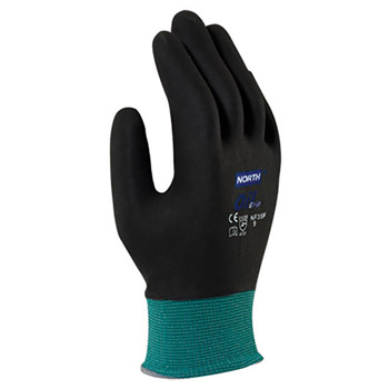 North by Honeywell NOSNF35/10XL X-Large NorthFlex Oil Grip 13 Gauge Cut Resistant Black Nitrile Palm Coated Work Gloves With Dark Green Seamless Nylon Liner And Knit Wrist