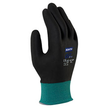 North by Honeywell NOSNF35/9L Size 9 NorthFlex Oil Grip 13 Gauge Cut Resistant Black Nitrile Palm Coated Work Gloves With Dark Green Seamless Nylon Liner And Knit Wrist