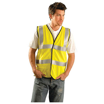 OccuNomix Large Hi-Viz Yellow OccuLux Flame Resistant Modacrylic Mesh Class 2 Deluxe Vest With FR Front Hook
