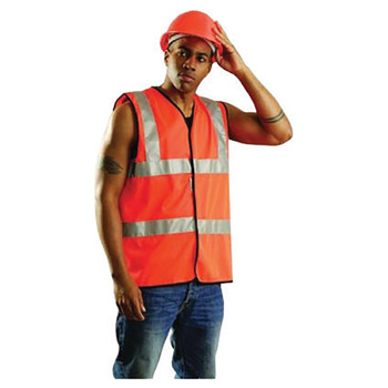 OccuNomix OCCSSFULLG-OL Large Hi-Viz Orange OccuLux Premium Light Weight Solid Cool Polyester Tricot Class 2 Dual Stripe Full Sleeveless Traffic Vest With Front Hook And Loop Closure And 3M Scotchlite 2