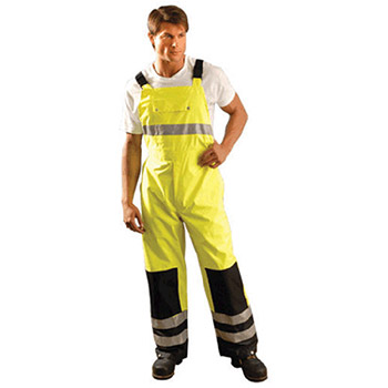 OccuNomix Large H-Viz Yellow And Navy OccuLux Polyester With PU Coating Bib Pants With Sealed Seams Elastic Small