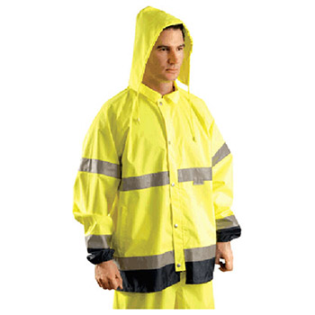 OccuNomix Large Hi-Viz Yellow And Navy Polyester With PU Coating Rain Jacket With Sealed Seams Front Zipper