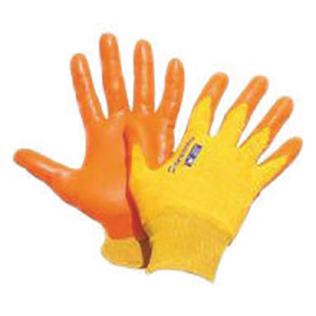 Honeywell Large Tuff-Glo 13 Gauge Light Weight Cut Resistant Hi-Vis Orange Foam Nitrile Palm And Fingertip Coated Work Gloves With Bright Yellow Nylon Liner