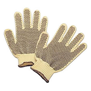 Honeywell Ladies Yellow Tuff-Knit Extra Dotted Style 7 gauge Standard Weight Kevlar Cut Resistant Gloves With Continuous Knit Wrist And PVC Dots Coating