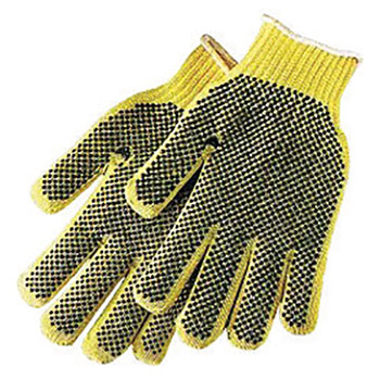 Honeywell Ladies Yellow Sperian Perfect Fit Dotted Style 7 gauge Standard Weight Leather Cut Resistant Gloves With Seamless Knit Wrist And PVC Dots Coating