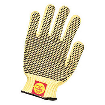 Honeywell Youth Yellow And Brown Sperian Dotted Style 7 ga Standard Weight Kevlar Reversible Cut Resistant Gloves With Seamless Knitwrist PVC Dots Coating