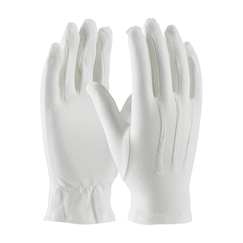 Protective Industrial Products White 9.7" Cabaret Seamless Knit Cotton Dress Inspection Gloves With Open Cuff And Raised Stitching On Back, Per Dz