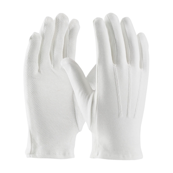 Protective Industrial Products White Cabaret Cotton Dress Inspection Gloves With Open Cuff, Dotted Palm And Raised Stitching On Back, Per Dz