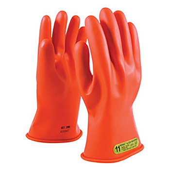 Protective Industrial Products Orange 11" NOVAX Smooth Finish Natural Rubber Class 0 Unlined Electrical Insulating Linesmen's Gloves With Rolled And Contour Cuff, Per Pair