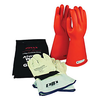 Protective Industrial Products Size 10 Orange Rubber Class 1 Electrical Safety Linesmen's Gloves Kit With Rolled Cuff (Includes 147-1-14 NOVAX Insulating Gloves, 148-4000 Goatskin Protector And 148-2142 11" Ventilated Nylon Glove Bag)