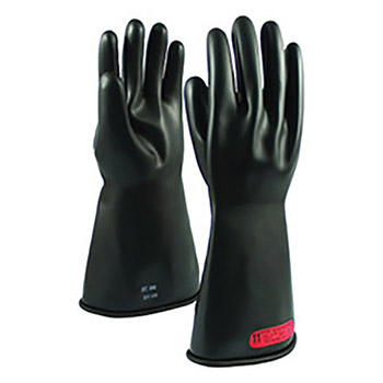 Protective Industrial Products Size 8 Black 14" NOVAX Smooth Finish Natural Rubber Class 0 Unlined Electrical Insulating Linesmen's Gloves With Rolled And Contour Cuff