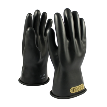 Protective Industrial Products Black 11" NOVAX Smooth Finish Natural Rubber Class 00 Unlined Electrical Insulating Linesmen's Gloves With Rolled And Contour Cuff, Per Pr