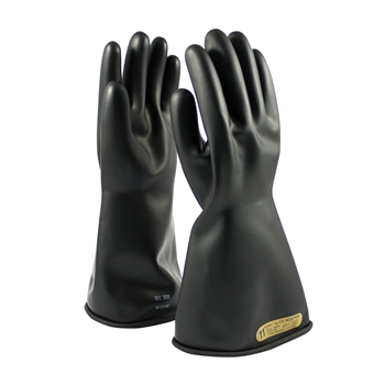 Protective Industrial Products Black 14" NOVAX Smooth Finish Natural Rubber Class 00 Unlined Electrical Insulating Linesmen's Gloves With Rolled And Contour Cuff, Per Pr