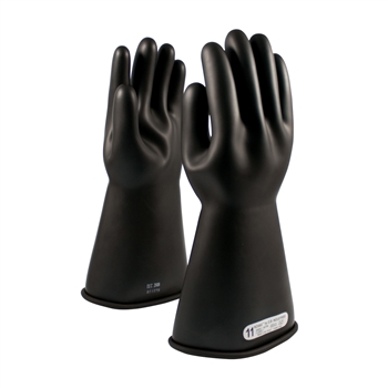 Protective Industrial Products Black 14" NOVAX Smooth Finish Natural Rubber Class 1 Unlined Electrical Insulating Linesmen's Gloves With Rolled And Contour Cuff, Per Pr