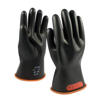 Protective Industrial Products Black And Orange 11" NOVAX Smooth Finish Natural Rubber Class 0 Unlined Electrical Insulating Linesmen's Gloves With Rolled And Contour Cuff