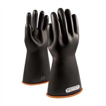 Protective Industrial Products Black And Orange 14" NOVAX Smooth Finish Natural Rubber Class 1 Unlined Electrical Insulating Linesmen's Gloves With Rolled And Contour Cuff