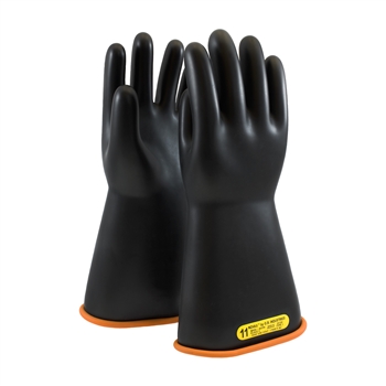 Protective Industrial Products Black And Orange 14" NOVAX Smooth Finish Natural Rubber Class 2 Unlined Electrical Insulating Linesmen's Gloves With Rolled And Contour Cuff