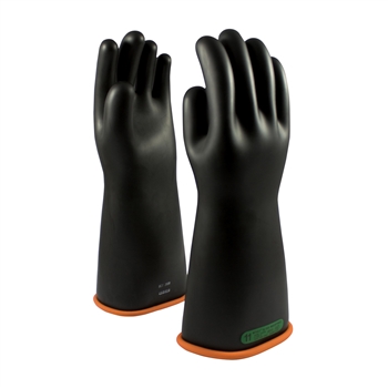 Protective Industrial Products Black And Orange 16" NOVAX Smooth Finish Natural Rubber Class 2 Unlined Electrical Insulating Linesmen's Gloves With Rolled And Contour Cuff, Per Pr