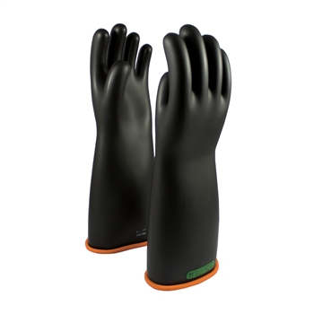 Protective Industrial Products Black And Orange 18" NOVAX Smooth Finish Natural Rubber Class 3 Unlined Electrical Insulating Linesmen's Gloves With Rolled And Contour Cuff, Per Pr